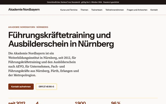 Startseite der Musterseite Akademie Nordbayern
