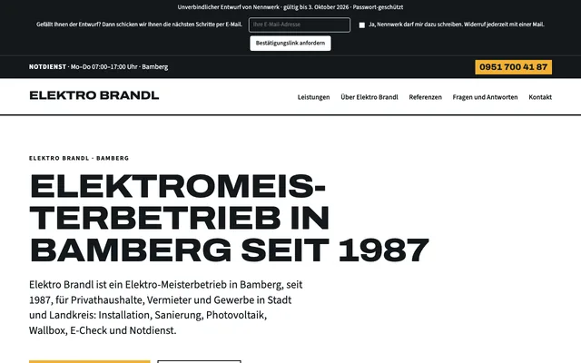 Startseite der Musterseite Elektro Brandl