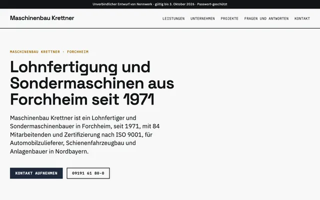 Startseite der Musterseite Maschinenbau Krettner