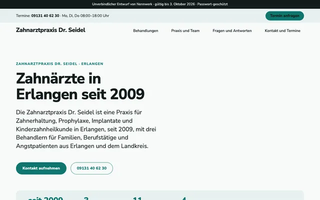 Startseite der Musterseite Zahnarztpraxis Dr. Seidel