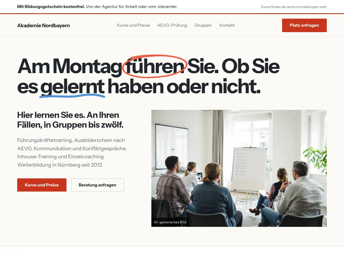 Startseite der Musterseite Akademie Nordbayern