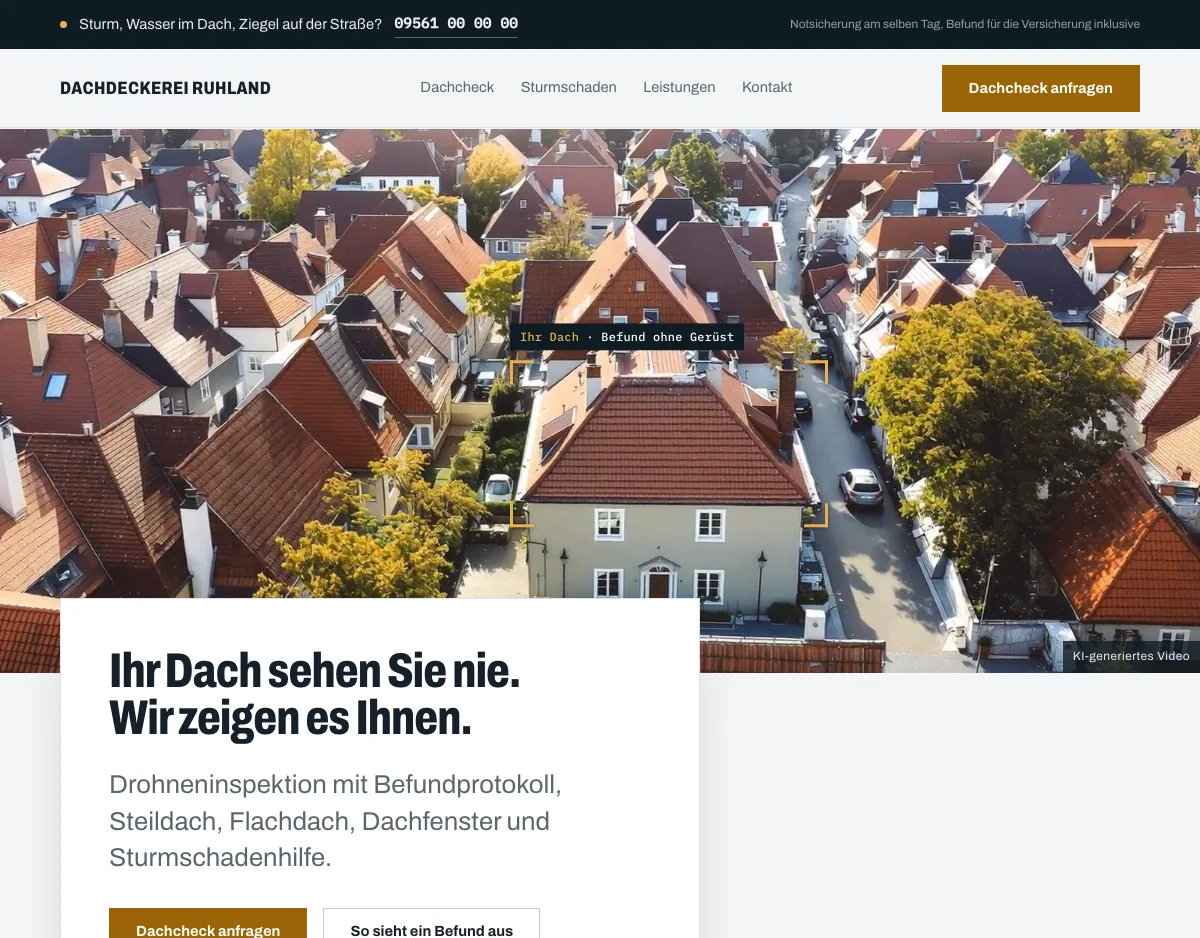 Startseite der Musterseite Dachdeckerei Ruhland