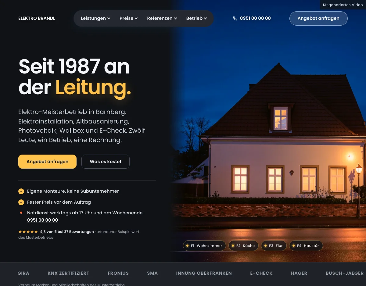Startseite der Musterseite Elektro Brandl