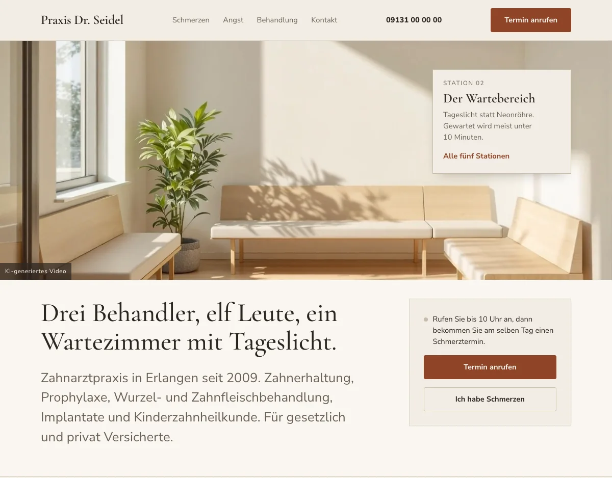 Startseite der Musterseite Zahnarztpraxis Dr. Seidel